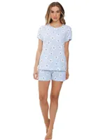 Dames shortama katoen - Blue Flower - Zomer pyjama