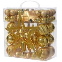 Decoris kerstballen, ornamenten en piek set - 67-delig - goud - kunststof