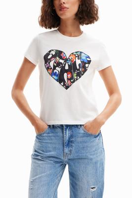 T-shirt met hart en Peace - WHITE - M