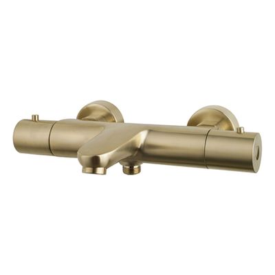 Badkraan Wiesbaden Caral | Opbouw | Thermostaatkraan | 2-weg | hoh 15 cm | 2-knops | Rond | Geborsteld messing PVD