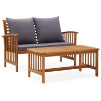 2-delige Loungeset met kussens massief acaciahout - thumbnail