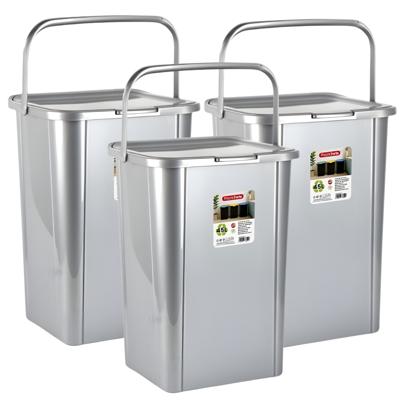 Plasticforte Recycling afvalbak - 3x - zilvergrijs - 45 Liter - afsluitbaar - 34 x 40 x 54 cm - deks