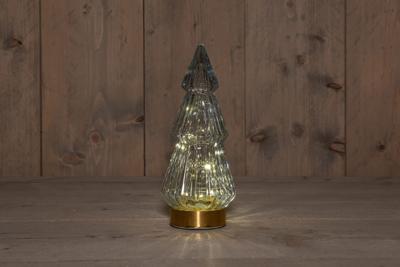 B.O.T. Tree Glass 10X23,5 cm Grey With Golden Base 10Led - Annas collection
