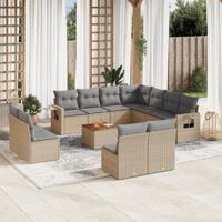 12-delige Loungeset met kussens poly rattan beige