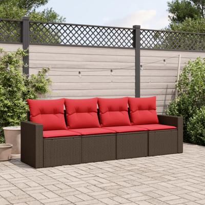 4-delige Loungeset met kussens poly rattan bruin