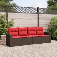 4-delige Loungeset met kussens poly rattan bruin