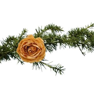 Kerstboomversiering bloem roos - op clip - goud - 9 cm - kunststof