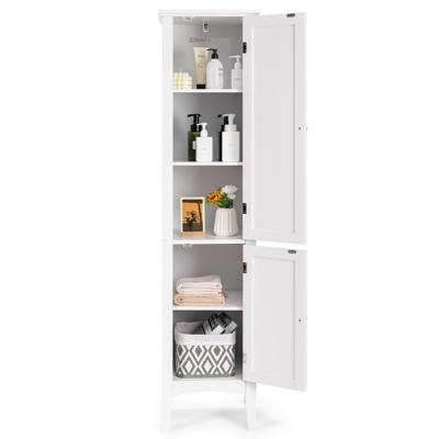 Badkamerkast met 5 Verdiepingen Smal Vrijstaande Hoge Kast met 2 Lamellendeuren 2 Planken en Kantelbeveiliging 37 x 37 x 160 cm (Wit)