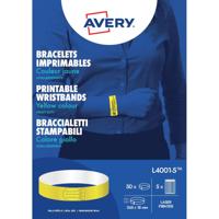Avery bedrukbare polsbandjes, ft 18 x 265 mm, geel, pak van 50 etiketten