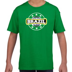 Have fear Brazil is here / Brazilie supporter t-shirt groen voor kids