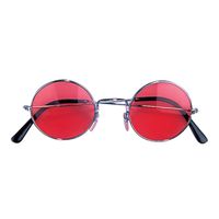 Hippie Flower Power Sixties ronde glazen zonnebril rood - thumbnail