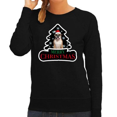 Dieren kersttrui britse bulldog zwart dames - Foute honden kerstsweater Dieren kersttrui britse bulldog zwart dames - Foute honden kerstsweater