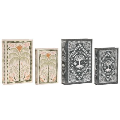 Decoratieve Doos Home ESPRIT Blauw Groen Hout MDF (2 Stuks)