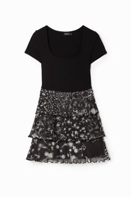 Gecombineerde geplisseerde mini-jurk - BLACK - M