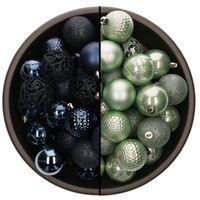 74x stuks kunststof kerstballen mix van donkerblauw en mintgroen 6 cm - Kerstbal - thumbnail