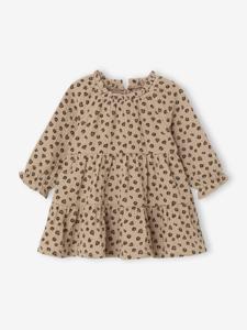 Jurk voor babymeisjes met ruches van katoengaas taupe
