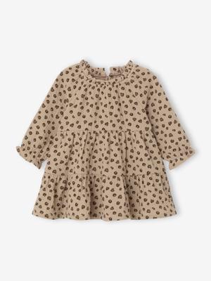 Jurk voor babymeisjes met ruches van katoengaas taupe