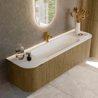 Badmeubel Mondiaz Kurve | 160 cm cm | Meubelkleur Dusk | Wastafelkleur Talc | Solid surface | Wasbak midden spoelbak | 1 kraangat