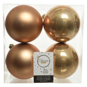 4x Kunststof kerstballen glanzend/mat camel bruin 10 cm kerstboom versiering/decoratie   -