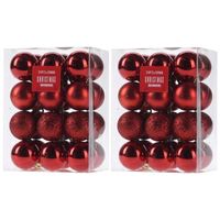 48x Glans/mat/glitter kerstballen rood 3 cm kunststof kerstboom versiering/decoratie   -