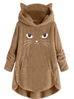 Scratching Cute Cat Embroidered Loose Warm Sweatshirt - thumbnail