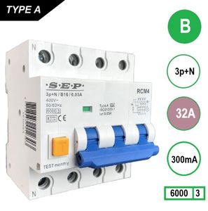 RCM4 Aardlekautomaat 3 polig+nul B32 300mA 6kA SEP