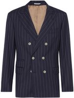 Brunello Cucinelli blazer croisé à fines rayures - Bleu - thumbnail