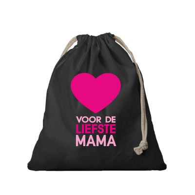1x Canvas cadeautasje/ vaderdag tasje Liefste Mama zwart met koord 25 x 30 cm