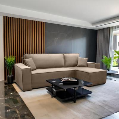 2dekans Hoekbank Karlo Velvet Beige - Universeel - Slaapbank met opbergruimte [Niet in originele verpakking]