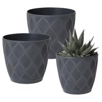 Form Plastic Plantenpot set New Age - 3x stuks - kunststof - antraciet - met schotel