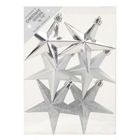 6x stuks kunststof kersthangers sterren zilver 10 cm kerstornamenten