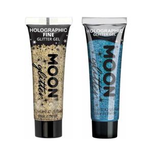 Moon Creations Glittergel fijn set - voor lichaam en gezicht - goud en blauw