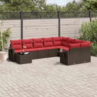 10-delige tuinbankset met kussens, bruin polyrotan