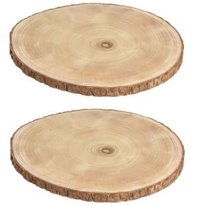 2x stuks houten decoratie boomschors boomschijven D35 cm