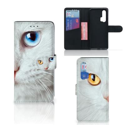 Honor 20 Pro | Telefoonhoesje | Met pasjeshouder | Witte Kat