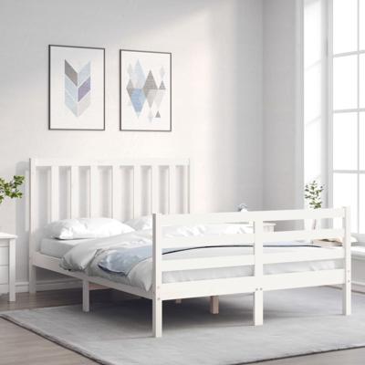Bedframe zonder matras massief grenenhout wit 140x190 cm