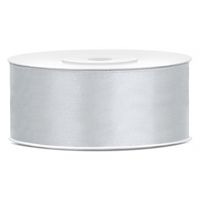 1x Zilver satijnlint rol 2,5 cm x 25 meter cadeaulint verpakkingsmateriaal   -