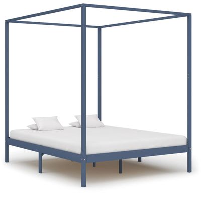 vidaXL Hemelbedframe massief grenenhout grijs 160x200 cm