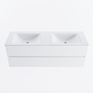 MONDIAZ VICA 140cm badmeubel onderkast Talc 2 lades. Wastafel CLOUD dubbel 2 kraangaten, kleur Talc.