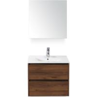 Dante Badmeubelset 60 cm - Walnoot - Keramische Wastafel Wit Enjoy met Spiegelkast