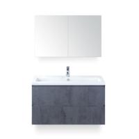 Vogue Badmeubelset 100 cm - Greeplijst in kleur - Beton Antrac - Keramische Wastafel Wit 1 kraangat - met Spiegel