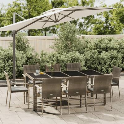 9-delige Tuinset met kussens poly rattan grijs