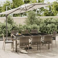 9-delige Tuinset met kussens poly rattan grijs