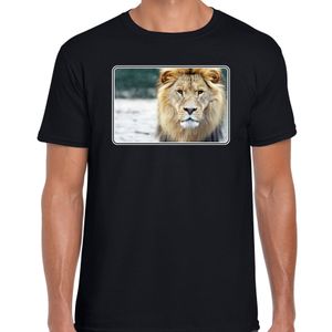 Dieren t-shirt met leeuwen foto zwart voor heren