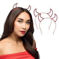 Duivel hoorntjes - 2x - rood - kunststof - Halloween thema - dames - diadeem - tiara - glitters