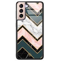Samsung Galaxy S21 glazen hardcase - Marmer triangles