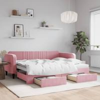 Slaapbank met onderschuifbed en lades 90x200 cm fluweel roze