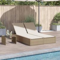 Ligbed 2-persoons met kussens poly rattan beige