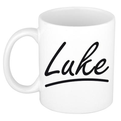 Luke Naam koffiemok - beker - met sierlijke letters - wit - 300 ml - Cadeau - Heren Luke Naam koffiemok - beker - met sierlijke letters - wit - 300 ml - Cadeau - Heren