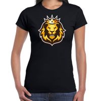 Leeuwenkop met kroon koningsdag/ EK/ WK supporter t-shirt zwart voor dames - thumbnail